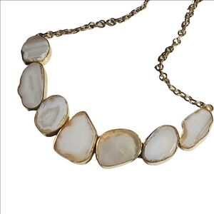 Semi Precious White Agate Set in Gold Necklace One-of-a-Kind New on Card